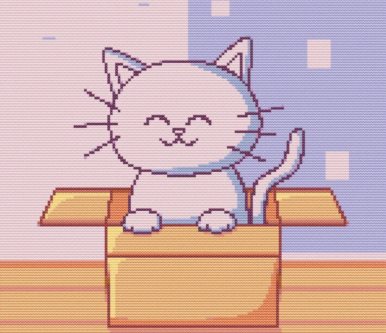 Cross-stitch pattern "Kitten in a box"