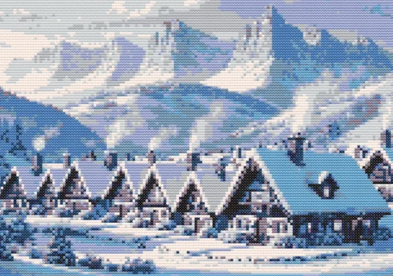 Cross-stitch pattern: "Cabins in the mountains"
