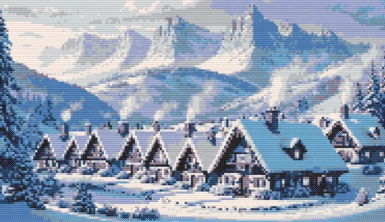 Cross-stitch pattern: "Cabins in the mountains"