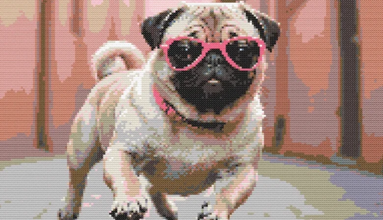 Cross-stitch pattern: "Stylish pug"
