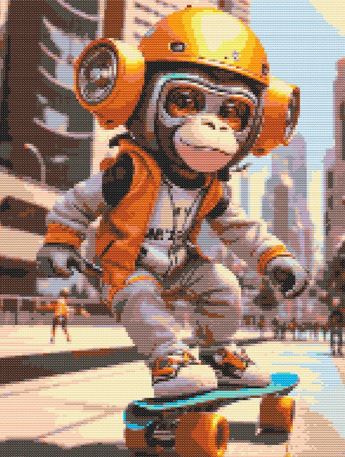 Monkey on a Skateboard Embroidery Pattern