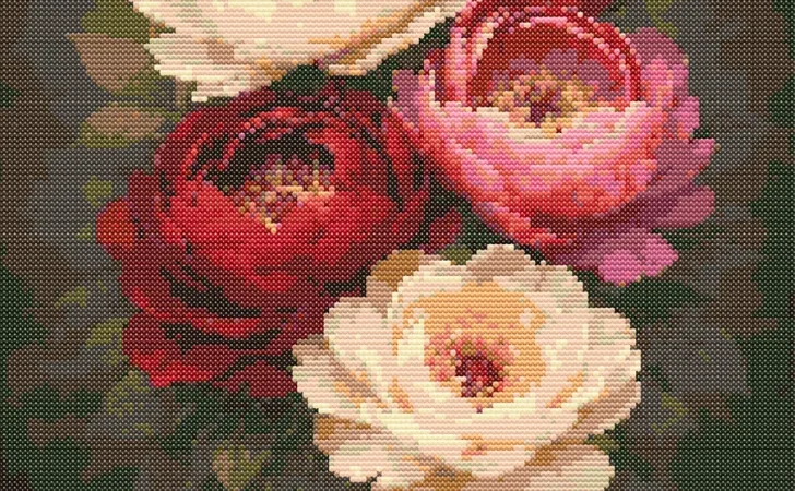 Cross-stitch pattern: "Bouquet of Peonies"