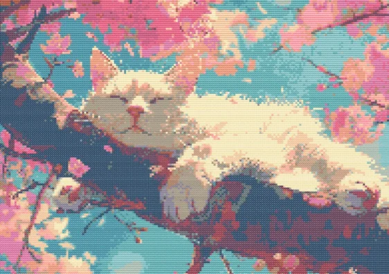 Cross-stitch pattern: "Cat in sakura"