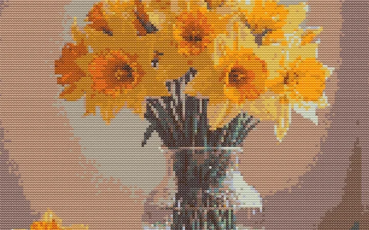 Cross-stitch pattern: "Daffodils in a vase"