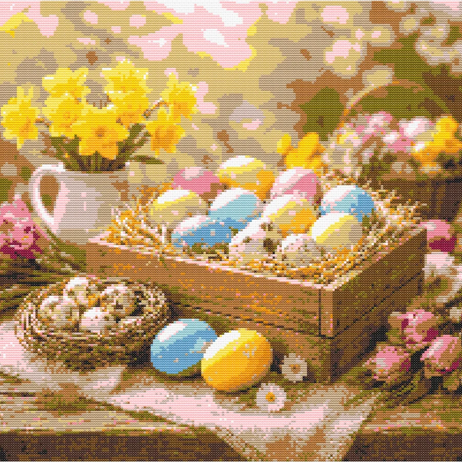 Easter Eggs in a Basket Cross Stitch Pattern